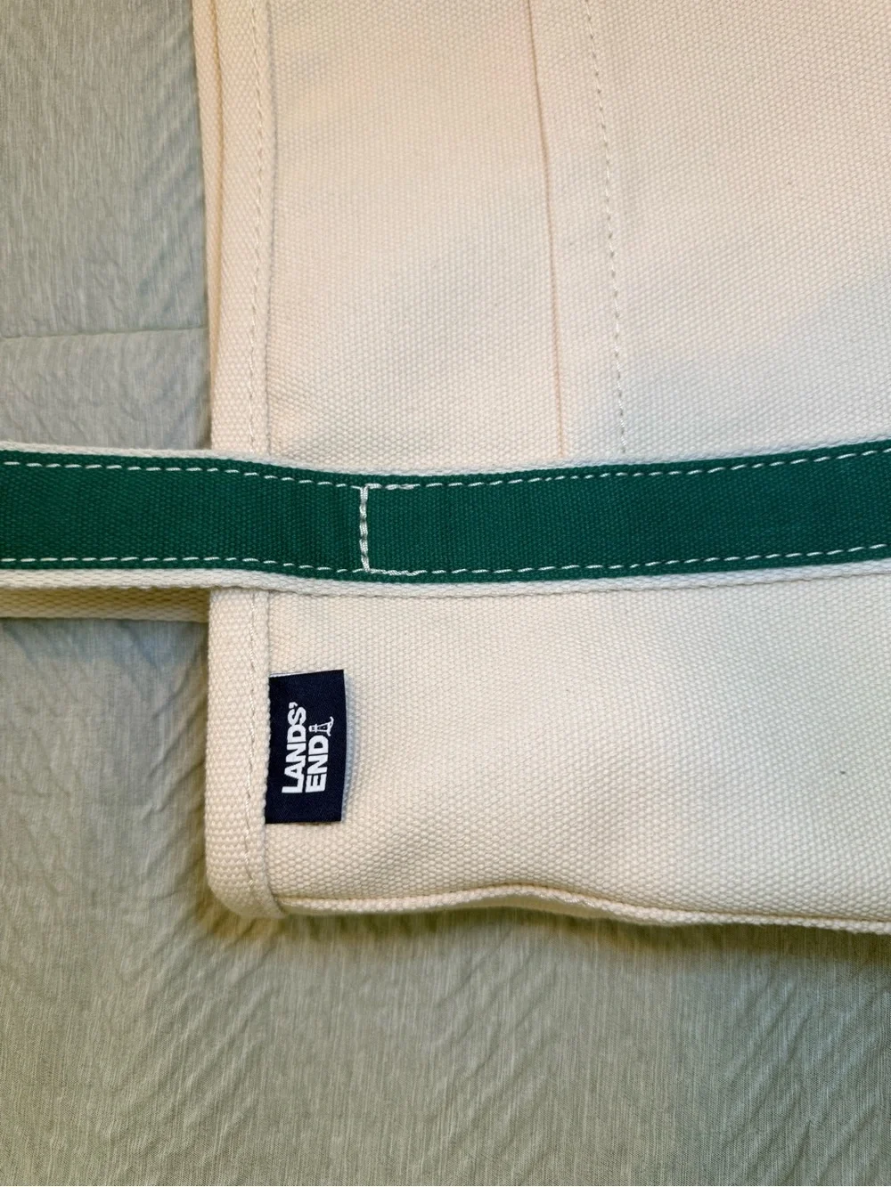Lands' End Cream Canvas Tote with Green Trim and Base